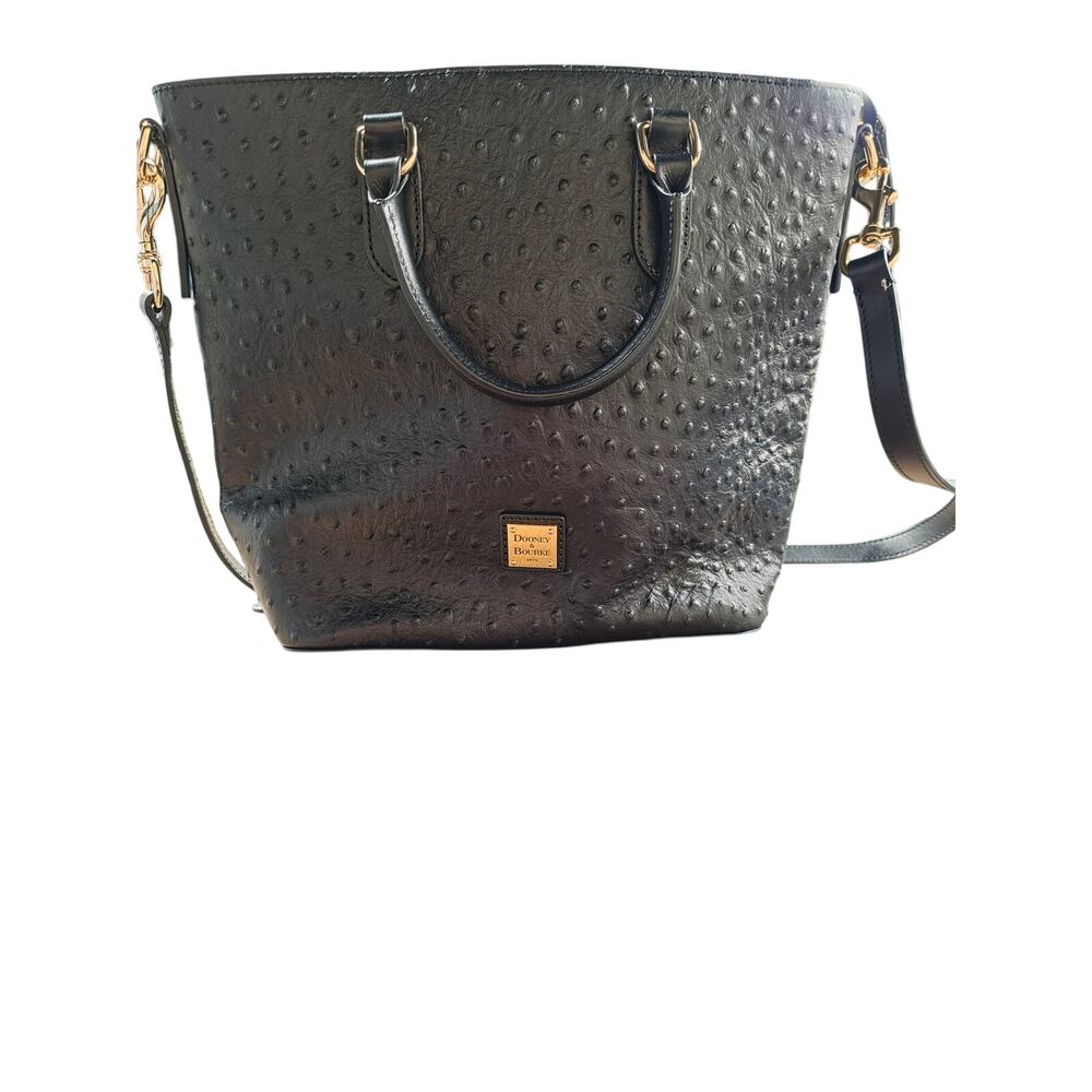 Dooney & Bourke Black Ostrich Embossed Leather Tote Satchel Shoulder Bag